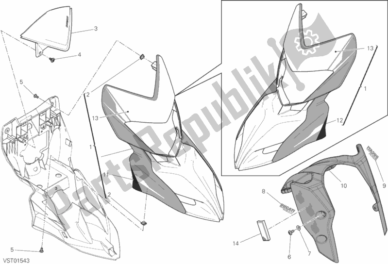 All parts for the Cowling of the Ducati Hypermotard 939 SP 2018